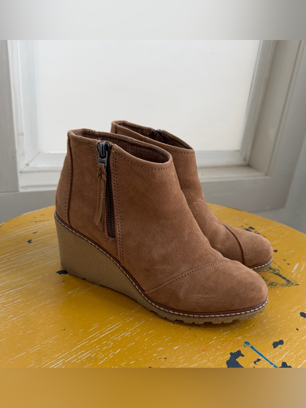 Toms Tan Suede Wedge Ankle Booties